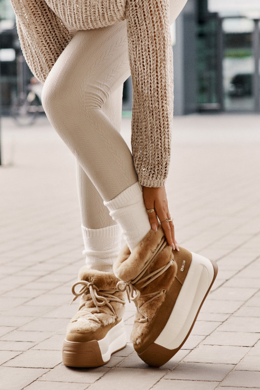 Pealhk nööpidega lumesaapad Pealiste omad Paksu talla peal karusnahaga Big Star OO274A207 pruunid värvi