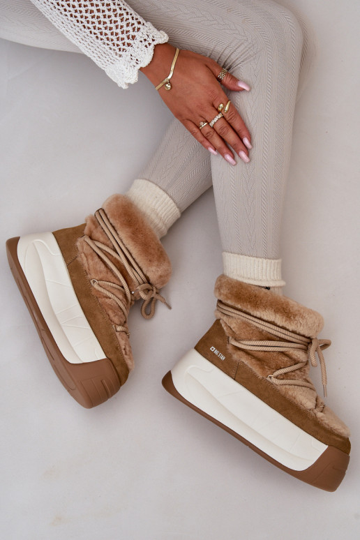 Pealhk nööpidega lumesaapad Pealiste omad Paksu talla peal karusnahaga Big Star OO274A207 pruunid värvi