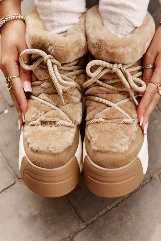 Pealhk nööpidega lumesaapad Pealiste omad Paksu talla peal karusnahaga Big Star OO274A207 pruunid värvi