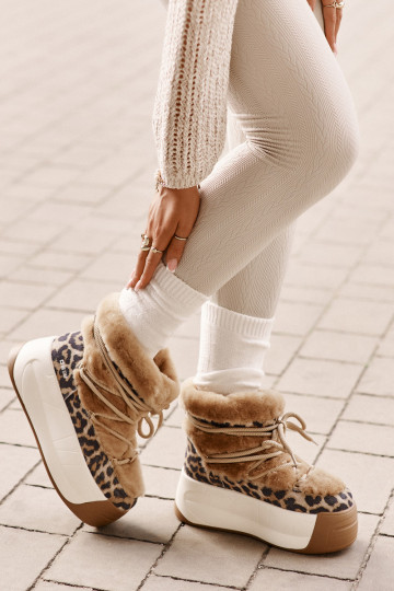 Pealhk nööpidega lumesaapad Pealiste omad Paksu talla peal karusnahaga leopardimustriga Big Star OO274A208 pruunid värvi 2