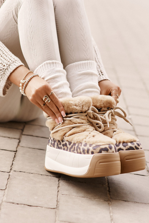 Pealhk nööpidega lumesaapad Pealiste omad Paksu talla peal karusnahaga leopardimustriga Big Star OO274A208 pruunid värvi