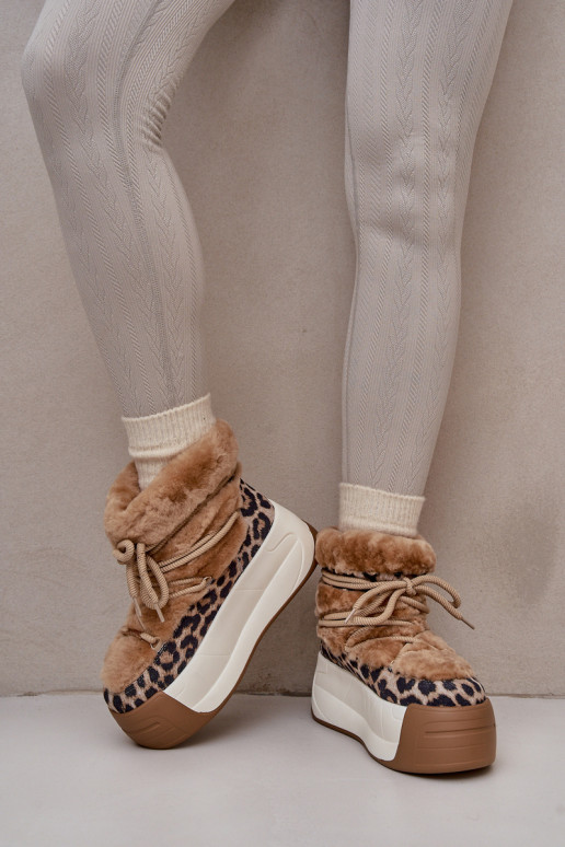 Pealhk nööpidega lumesaapad Pealiste omad Paksu talla peal karusnahaga leopardimustriga Big Star OO274A208 pruunid värvi