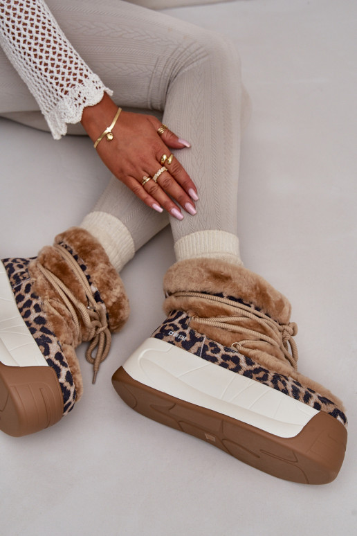 Pealhk nööpidega lumesaapad Pealiste omad Paksu talla peal karusnahaga leopardimustriga Big Star OO274A208 pruunid värvi