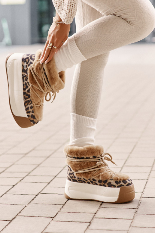 Pealhk nööpidega lumesaapad Pealiste omad Paksu talla peal karusnahaga leopardimustriga Big Star OO274A208 pruunid värvi