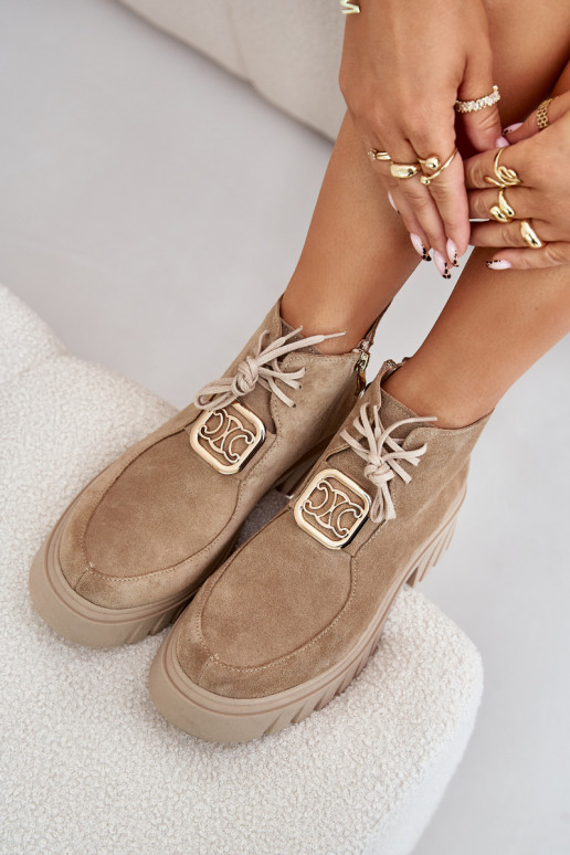 Zazoo 2952 Seemisnahast kingad Kuldse kaunistusega beeži värvi Zazoo 2952 Seemisnahast kingad Kuldse kaunistusega beeži värvi