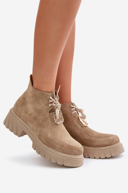 Zazoo 2952 Seemisnahast kingad Kuldse kaunistusega beeži värvi Zazoo 2952 Seemisnahast kingad Kuldse kaunistusega beeži värvi