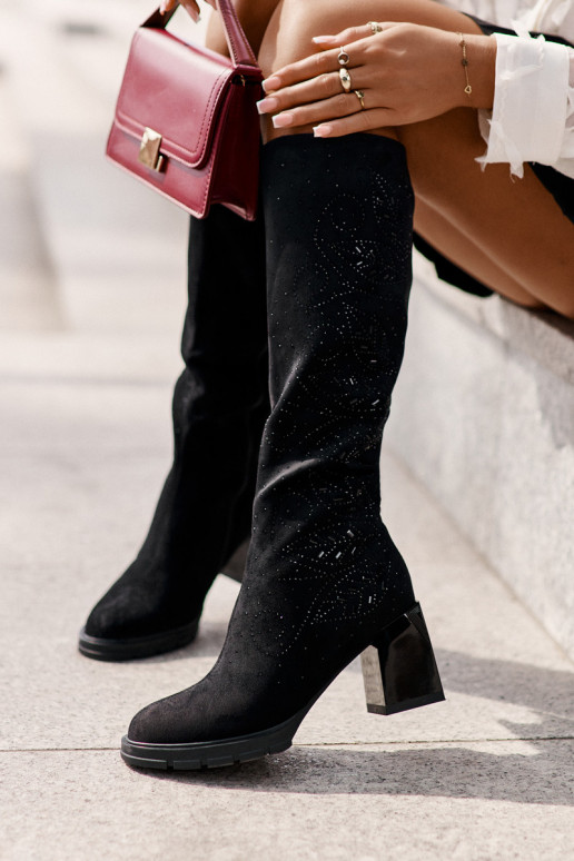 Kaunistustega naiste pika säärega saapad Enne Põlve voodriga kõrge jämeda kontsaga MR880-158 msuud Kaunistustega naiste pika säärega saapad Enne Põlve voodriga kõrge jämeda kontsaga MR880-158 msuud