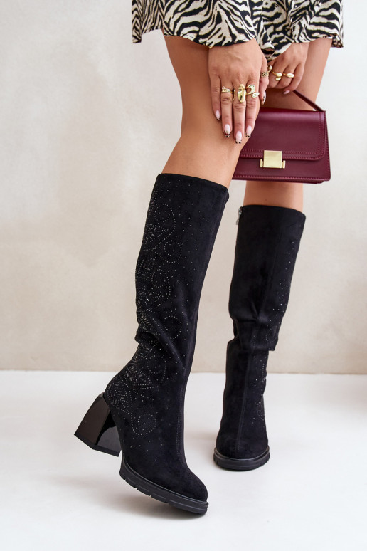 Kaunistustega naiste pika säärega saapad Enne Põlve voodriga kõrge jämeda kontsaga MR880-158 msuud Kaunistustega naiste pika säärega saapad Enne Põlve voodriga kõrge jämeda kontsaga MR880-158 msuud