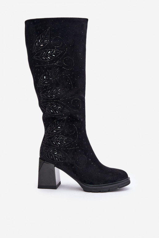 Kaunistustega naiste pika säärega saapad Enne Põlve voodriga kõrge jämeda kontsaga MR880-158 msuud Kaunistustega naiste pika säärega saapad Enne Põlve voodriga kõrge jämeda kontsaga MR880-158 msuud