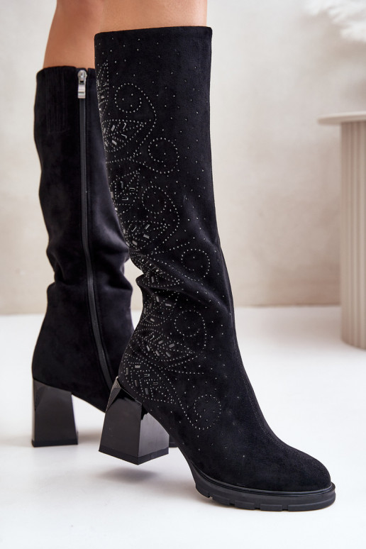 Kaunistustega naiste pika säärega saapad Enne Põlve voodriga kõrge jämeda kontsaga MR880-158 msuud Kaunistustega naiste pika säärega saapad Enne Põlve voodriga kõrge jämeda kontsaga MR880-158 msuud