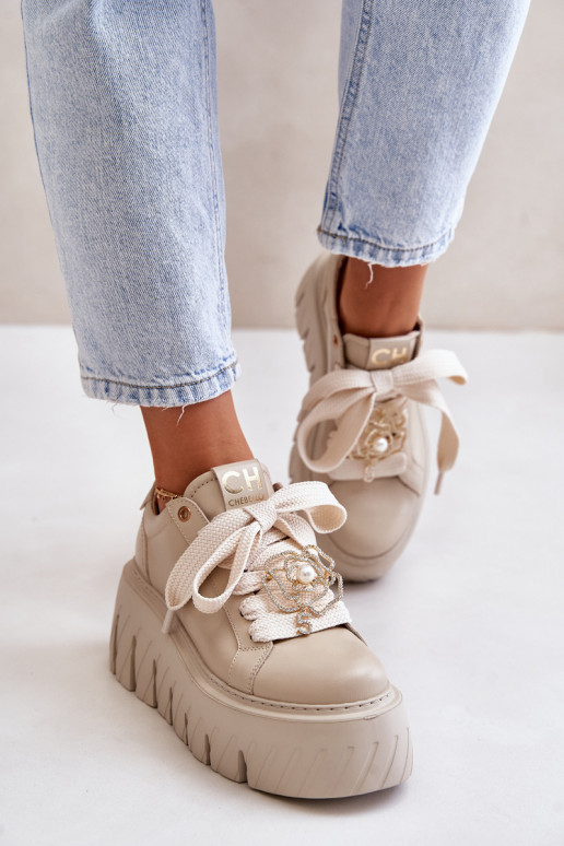 Sneakers tüüpi jalanõud Pealiste omad Sellel onssiivsel tallal Kuldse kaunistusega CheBello 4530 beeži värvi Sneakers tüüpi jalanõud Pealiste omad Sellel onssiivsel tallal Kuldse kaunistusega CheBello 4530 beeži värvi