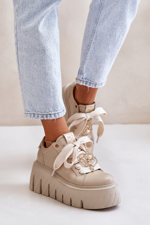 Sneakers tüüpi jalanõud Pealiste omad Sellel onssiivsel tallal Kuldse kaunistusega CheBello 4530 beeži värvi Sneakers tüüpi jalanõud Pealiste omad Sellel onssiivsel tallal Kuldse kaunistusega CheBello 4530 beeži värvi