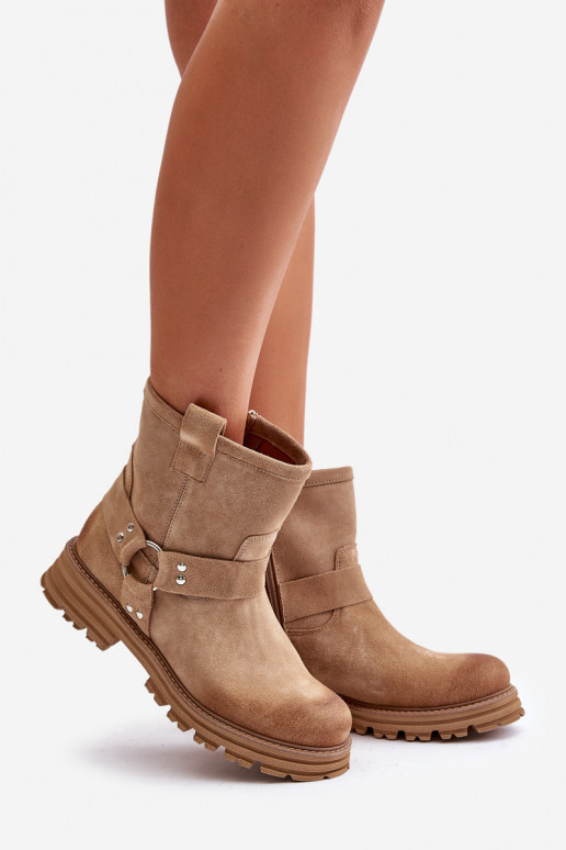 Seemisnahast kingad Pealiste omad laiade nööridega Lesisseski 3610 beeži värvi