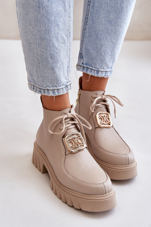 Zazoo 2952 Pealhk Pealiste poolsaapad Kuldse kaunistusega beeži värvi Zazoo 2952 Pealhk Pealiste poolsaapad Kuldse kaunistusega beeži värvi