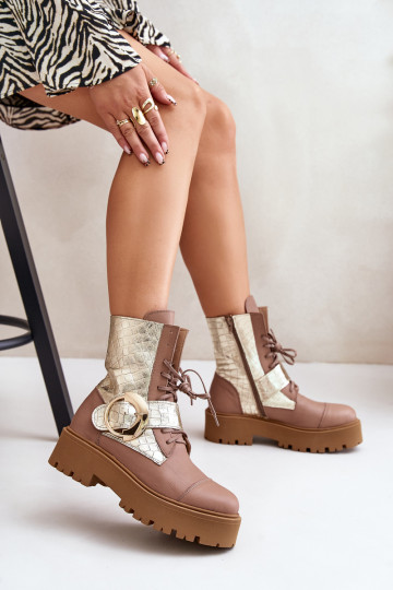 Zazoo 2942 Pealhk saapad Kuldse pandlaga beeži värvi