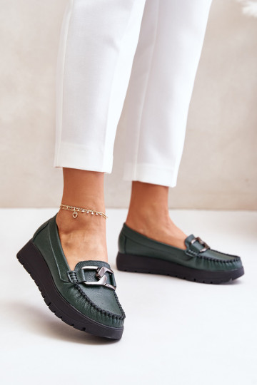 Zazoo 10141 nahast mokasiinid platvormiga ja ornamentidega, khaki 2