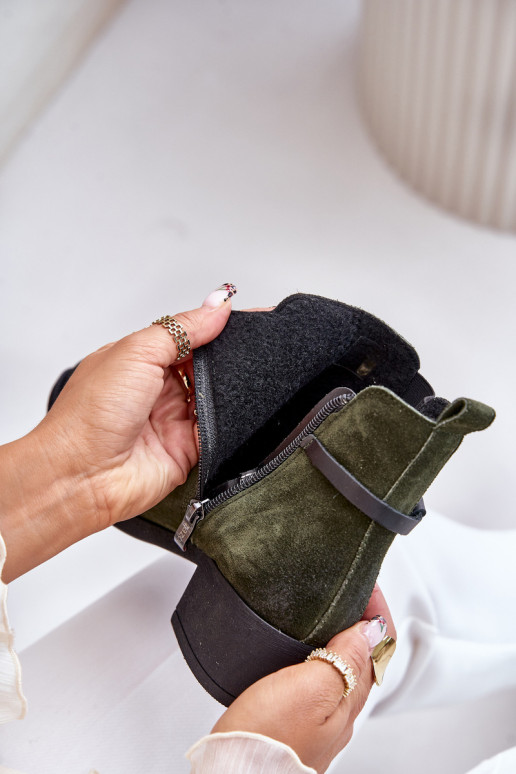 Zazoo 60478 Seemisnahast kingad kõrge jämeda kontsaga voodriga Nööpidega Lossi juurde khakivärvi