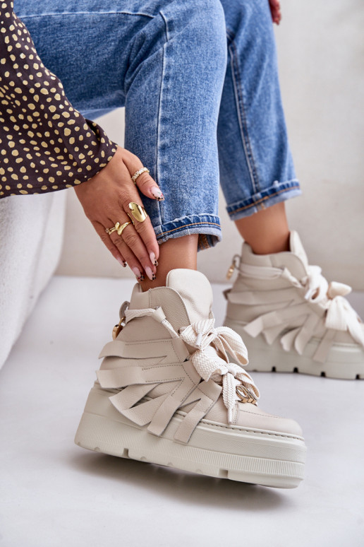 Pealhk Sneakers tüüpi jalanõud Pealiste omad platvormiga CheBello 4561 beeži värvi Pealhk Sneakers tüüpi jalanõud Pealiste omad platvormiga CheBello 4561 beeži värvi