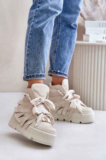 Pealhk Sneakers tüüpi jalanõud Pealiste omad platvormiga CheBello 4561 beeži värvi 2