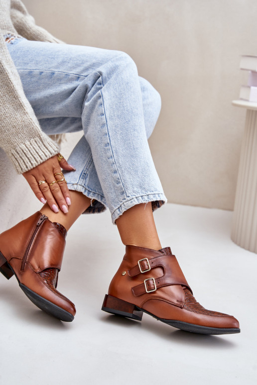 Pealhk Pealiste poolsaapad Sellel ondala kontsaga neetide ja pandlaga Sellel onciejka 06696-02 pruunid värvi