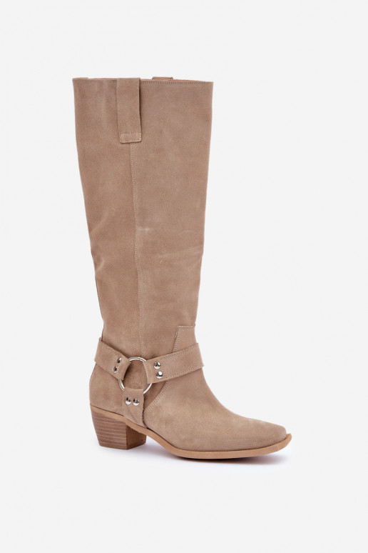 seemisnakhsed pika säärega saapad Sellel ondala kontsaga madala säärega Enne Põlve Zazoo 3444/O Elevandiluu värvi