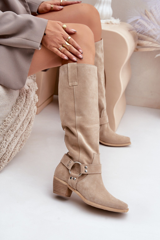 seemisnakhsed pika säärega saapad Sellel ondala kontsaga madala säärega Enne Põlve Zazoo 3444/O Elevandiluu värvi