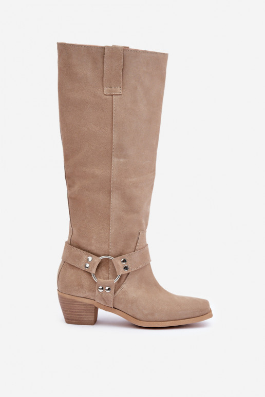 seemisnakhsed pika säärega saapad Sellel ondala kontsaga madala säärega Enne Põlve Zazoo 3444/O Elevandiluu värvi