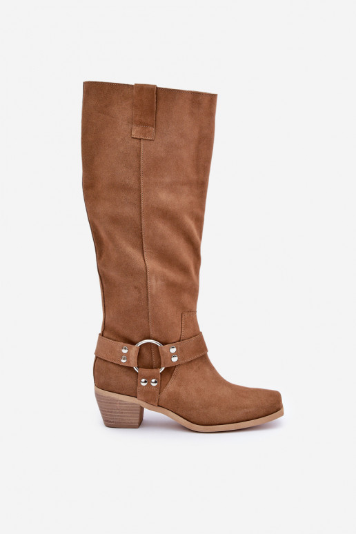 seemisnakhsed pika säärega saapad Sellel ondala kontsaga madala säärega Enne Põlve Zazoo 3444/O pruunid värvi seemisnakhsed pika säärega saapad Sellel ondala kontsaga madala säärega Enne Põlve Zazoo 3444/O pruunid värvi