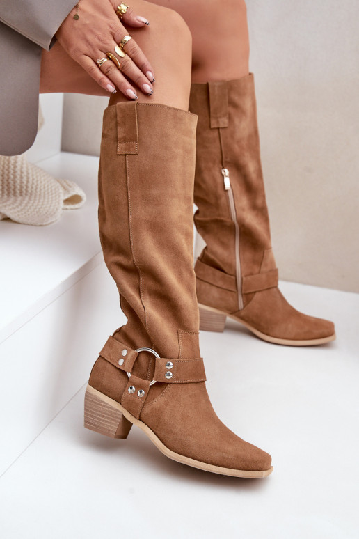 seemisnakhsed pika säärega saapad Sellel ondala kontsaga madala säärega Enne Põlve Zazoo 3444/O pruunid värvi seemisnakhsed pika säärega saapad Sellel ondala kontsaga madala säärega Enne Põlve Zazoo 3444/O pruunid värvi