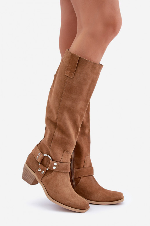 seemisnakhsed pika säärega saapad Sellel ondala kontsaga madala säärega Enne Põlve Zazoo 3444/O pruunid värvi seemisnakhsed pika säärega saapad Sellel ondala kontsaga madala säärega Enne Põlve Zazoo 3444/O pruunid värvi