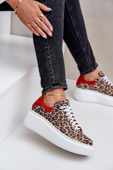 Pealhk Sneakers tüüpi jalanõud platvormiga leopardimustriga Zazoo 3346 pruunid värvi-runased