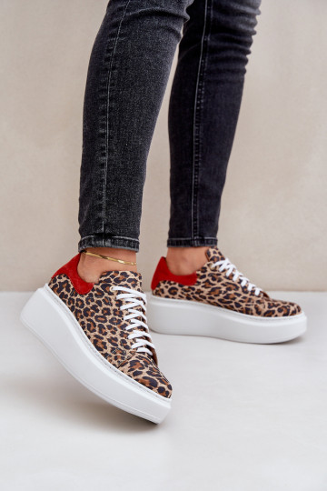 Pealhk Sneakers tüüpi jalanõud platvormiga leopardimustriga Zazoo 3346 pruunid värvi-runased 2