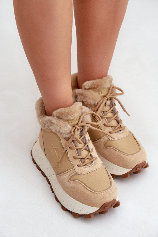 Pealhk Sneakers tüüpi jalanõud jalanõud Pealiste omad karusnahaga platvormiga Big Star OO274A330 beeži värvi Pealhk Sneakers tüüpi jalanõud jalanõud Pealiste omad karusnahaga platvormiga Big Star OO274A330 beeži värvi