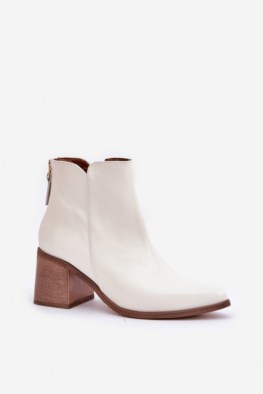 Pealiste poolsaapad kõrge jämeda kontsaga Pealturaalsest nahast Zazoo 3673 valget värvi