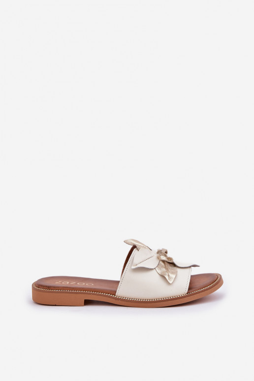 Sussid kaunistustega Pealturaalsest nahast Zazoo 3667 valget värvi Sussid kaunistustega Pealturaalsest nahast Zazoo 3667 valget värvi