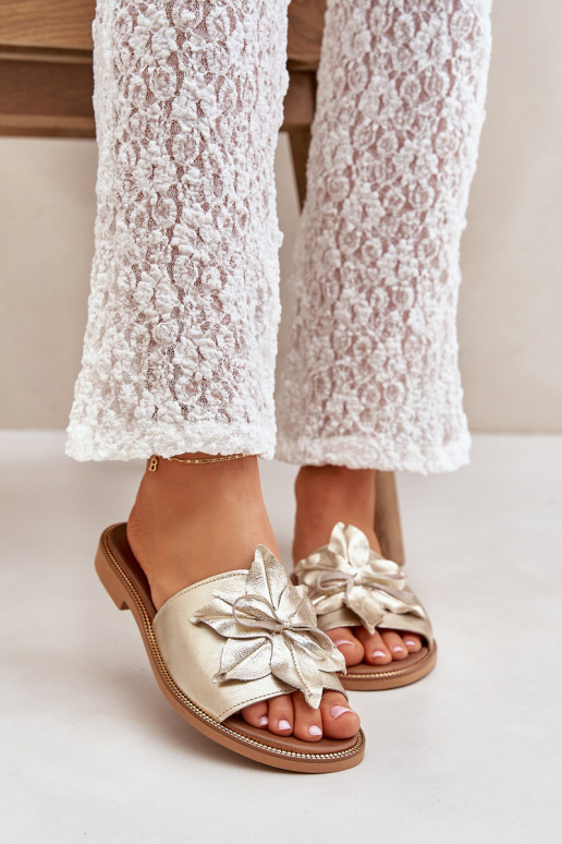 Sussid kaunistustega Pealturaalsest nahast Zazoo 3667 Kuldset värvi Sussid kaunistustega Pealturaalsest nahast Zazoo 3667 Kuldset värvi