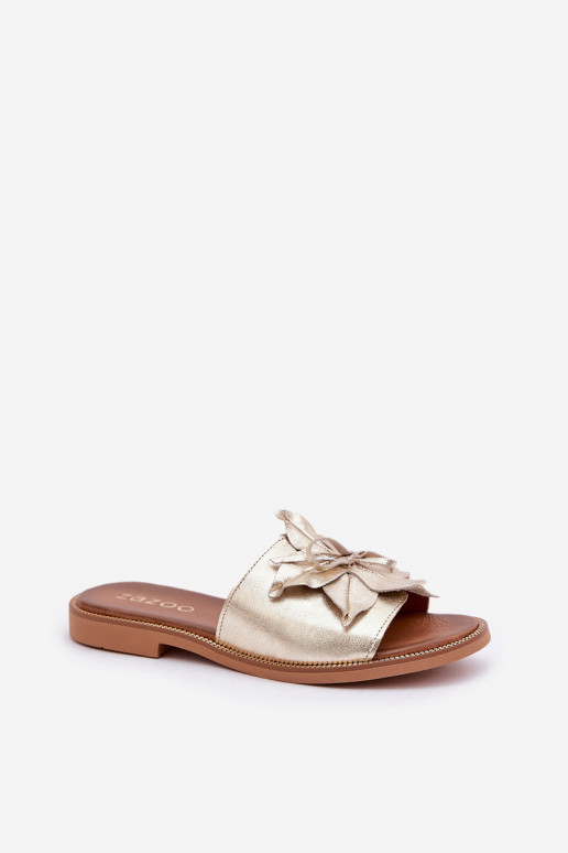 Sussid kaunistustega Pealturaalsest nahast Zazoo 3667 Kuldset värvi Sussid kaunistustega Pealturaalsest nahast Zazoo 3667 Kuldset värvi