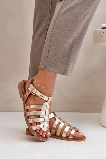 Pealistesandaalid laiade nööridega Zazoo 3686 Kuldset värvi