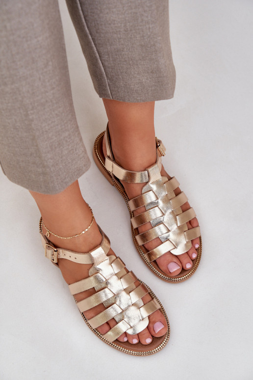 Pealistesandaalid laiade nööridega Zazoo 3686 Kuldset värvi