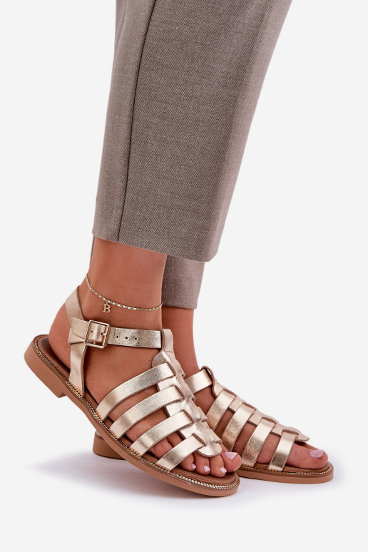 Pealistesandaalid laiade nööridega Zazoo 3686 Kuldset värvi
