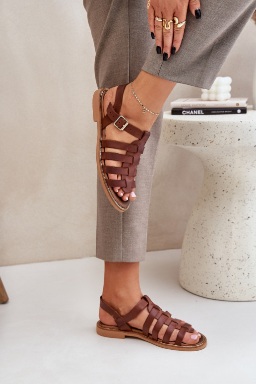 Pealistesandaalid laiade nööridega Zazoo 3686 pruunid värvi