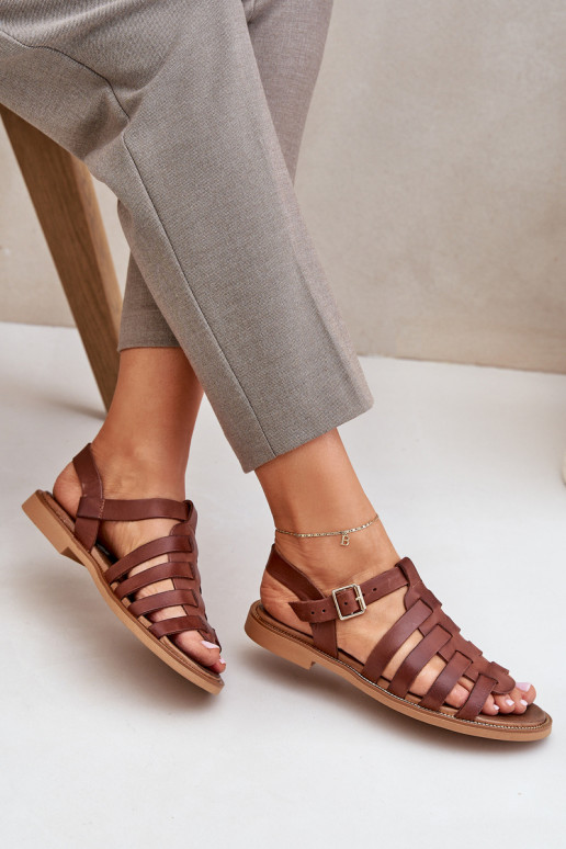 Pealistesandaalid laiade nööridega Zazoo 3686 pruunid värvi