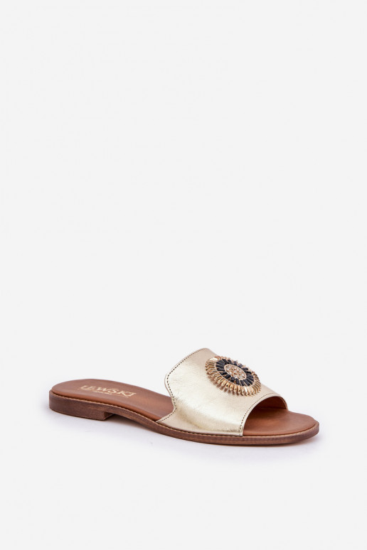 Plätud naturaalsest nahast kaunistustega laiade nööridega Zazoo 3047/O Kuldset värvi