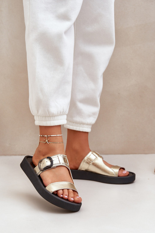 Plätud naturaalsest nahast Pealiste omad platvormiga Zazoo 3024 Kuldset värvi