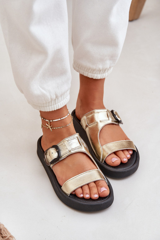 Plätud naturaalsest nahast Pealiste omad platvormiga Zazoo 3024 Kuldset värvi