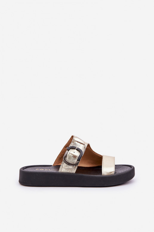 Plätud naturaalsest nahast Pealiste omad platvormiga Zazoo 3024 Kuldset värvi