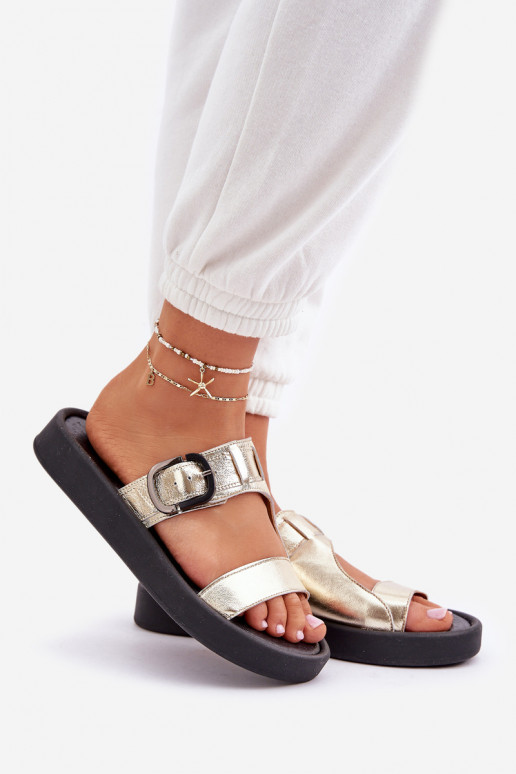 Plätud naturaalsest nahast Pealiste omad platvormiga Zazoo 3024 Kuldset värvi