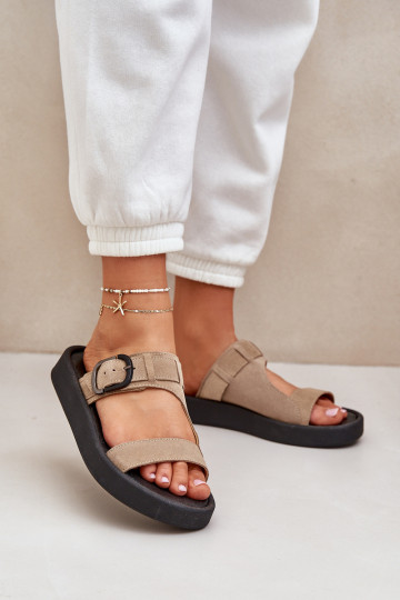 naiste seemisnahksed sussid platvormiga Zazoo 3024 beeži värvi 2