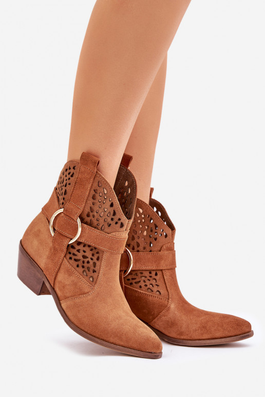 Seemisnahast kingad Kauboi saapad Ažuurne kõrge jämeda kontsaga Zazoo 2994 pruunid värvi Seemisnahast kingad Kauboi saapad Ažuurne kõrge jämeda kontsaga Zazoo 2994 pruunid värvi