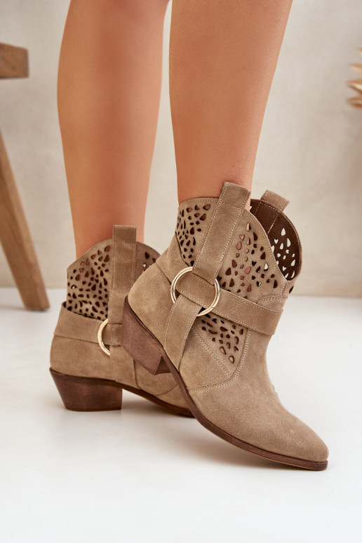 Seemisnahast kingad Kauboi saapad Ažuurne kõrge jämeda kontsaga Zazoo 2994 beeži värvi Seemisnahast kingad Kauboi saapad Ažuurne kõrge jämeda kontsaga Zazoo 2994 beeži värvi